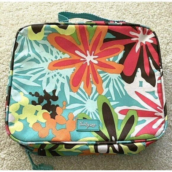 Thirty One Lunch Tote Tropical Floral Teal Cool Case Daisy Craze Thermal 952A - Picture 1 of 5